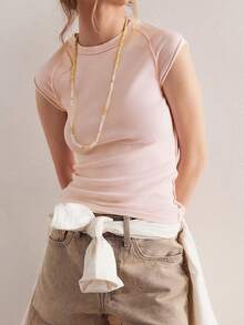 Womens Summer Casual Ribbed Tops Cap Sleeve Slim Fit T Shirt Basic Tee Shirts Y2k Crop Top 2025 Streetwear - Hồng - Xem 2