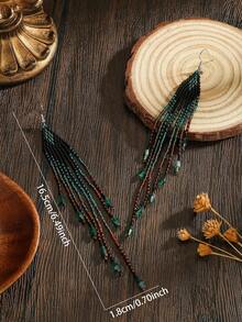 SOUL BEADING Hoa tai tua rua đính hạt thủ công theo phong cách Boho | Hạt hình giọt nước chuyển màu | Phụ kiện thời trang phù hợp cho kỳ nghỉ và tiệc tùng - Hoa tai tua rua đính hạt thủ công - Xem 2