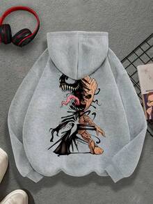 Marvel Sudadera con capucha gráfica de Groot en forma de Venom para adolescentes/niños, personaje de Marvel, ajuste holgado casual de manga larga, otoño