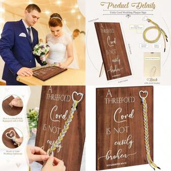 Yookeer A Cord Of Three Strands A Threefold Cord Wedding Unity Sign Marriage Art Wood Framed Braid For Wedding Ceremony Ideas Couple Anniversary Wall Hanging 13.4 X 9.5 Inch Retro Style