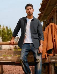 Men's Corduroy Shirts Casual Button Down Shirt Jacket Lightweight Shackethalloween - 深灰色 - 查看 10