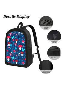 Mushrooms, Flowers, Butterflies And Snails Stylish Backpack Lightweight Bag For Travel, School, And Outdoor Activities - màu đen - Xem 4