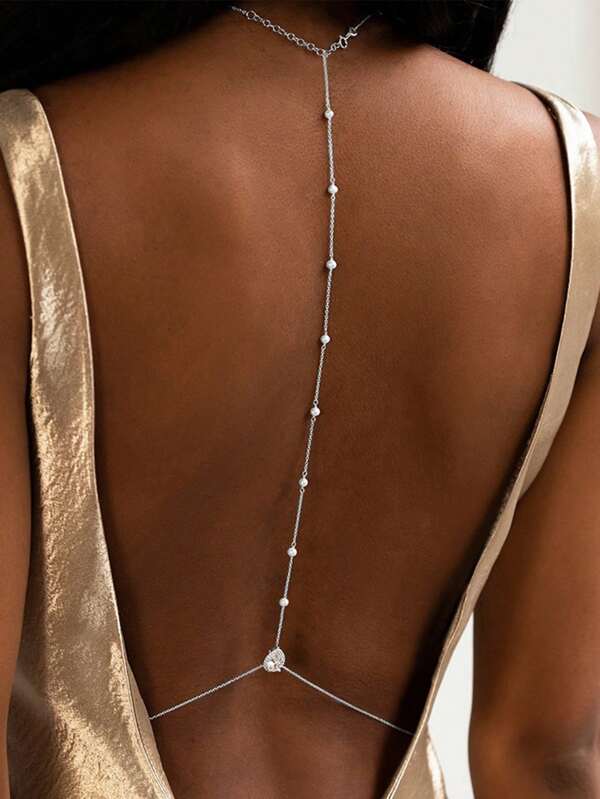 Sexy Lingerie Accessories Rhinestone Back Necklace For Backless Dress - Bridal Wedding Pearl Backdrop Jewelry Crystal Long Body Chain Simple Waist Chain For Women