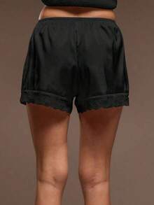Y2K Lace Trim Satin Pajama Shorts For Women Low Waist Silk Lounge Pj Shorts Sexy Skinny Slip Mini Pajama Bottoms - 黑色 - 查看 4
