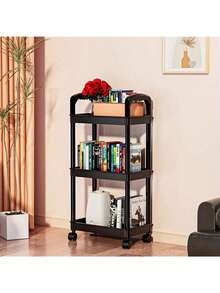 1 Stück Kunststoff 3-stöckiger Nutzwagen, rollbarer Organisationswagen mit Griff und Rädern, multifunktionale Aufbewahrungsregale für Küche, Wohnzimmer, Büro