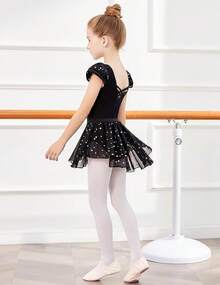Zaclotre Girls Ballet Leotards With Removable High Low Skirt Toddler Ruffle Sleeve Hollow Back Dance Outfit Combo - 黑色 - 查看 9