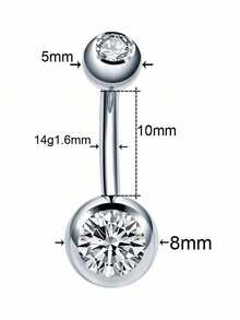 1 قطعة خاتم سرة من الفولاذ المقاوم للصدأ 14 قيراط، مرصع بالزركونيا المكعبة، مجوهرات خرم السرة الأنيقة والكلاسيكية، مناسبة للارتداء اليومي، خيارات طول المحور: 6/8/10/12/14/16/18 ملم، مناسبة للعطلات والارتداء اليومي، خاتم سرة مرصع بالزركونيا المكعبة البيضاء - متعدد الألوان - مشاهدة 3