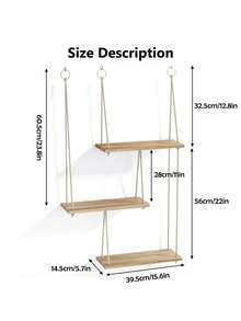 3-Tier Woven Macrame Wall Hanging With Wooden Floating Shelf, Boho Style Home Decor For Bedroom And Living Room - 1set - View 3