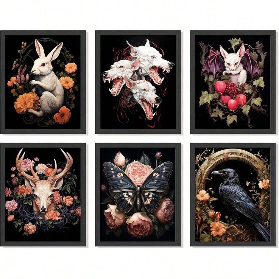 Dark Academia Wall Art Prints - Gothic Bedroom Decor, Vintage Goth Posters For Room Aesthetic, Halloween Witchy Prints Moody Goth Room Decor Emo Home Decorations (Unframed)Halloween - 幻想奇想 - 查看 1