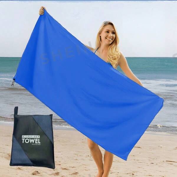 1 pieza Toalla de camping azul marino, toalla de viaje de microfibra súper absorbente y de secado rápido, toalla de playa ultra suave y compacta de secado rápido, adecuada para natación, playa, fitness, senderismo, yoga, viajes, incluye bolsa con cremallera para transportar