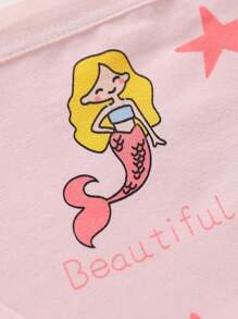 4pcs/Set Cute Cartoon Mermaid Print Girls' Underwear, Suitable For All Seasons