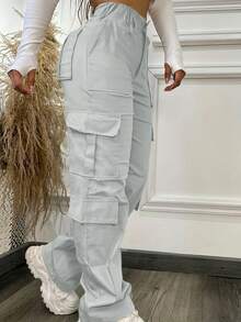 Solid Color Multi-Pocket Button Commuting Simple Y2K Casual Cute Work Pants Long Pants, Back To School, Clubs, Birthday Parties, Halloween, New Year, Thanksgiving, Concerts, Gym, Business, Daily Airport Wear, Street Wear, Teacher, Spring, Summer, Autumn And Winter Styles