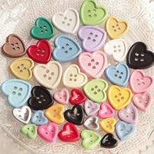 10/20/30pcs Mixed-Color Heart/Circle/Flower/Bear Spray-Painted Plastic Buttons For Sweaters, Knitted Cardigans, Coats And Diy Accessories