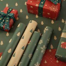 10/7 Sheets Gift Packaging Paper (29 In*19 In), DIY Decorative Ribbon (196 In*0.98 In), Christmas Wrapping Paper Rolls Bundle Reversible Gift Wrap Sheets For Christmas Gifts Wrapping Supplies