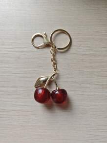 1pc Cherry Pendant, New Big Cherry Shape Crystal Pendant Key Chain, Sparkling Cherry Keyring Charm With Clip, Shiny Resin And Metal Materials, For Women Wallet And Bag Car Accessories Bag Charm School