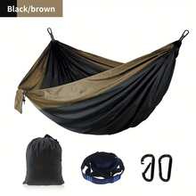 Solid Color Parachute Hammock With Hammock Straps And Black Carabiner Camping Survival Travel Double Person Outdoor Furniture - 綠色 - 查看 3