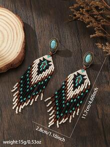 波西米亚手工串珠流苏耳环 | 绿松石点缀与图案 | 复古珠宝，适合度假与日常时尚