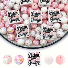 25pcs "We Listen & Don't Judge" Inspirational Quote Silicone Beads, Floral Pattern, Durable DIY Craft Beading, Suitable For Keychain, Bracelet, Necklace, Pen Decor And Jewelry Making, Fun Typography High Quality Silicone Beads & Bead Assortments - Slogan Series - View 14