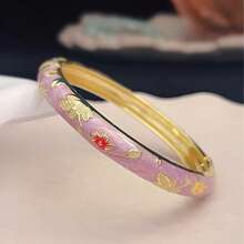 1 pieza Brazalete de estilo bohemio dorado con esmalte floral, adecuado para mujeres y niñas (Debido al esmalte, el color puede variar ligeramente bajo diferentes iluminaciones)