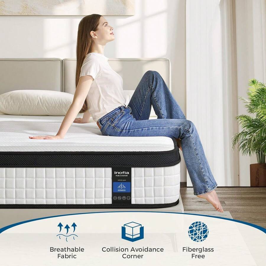 Inofia Memory Foam Sprung Mattress 10.6 Inch,Spring Mattress With Innovative Memory Foam And Soft Knitted Fabric,The Elegant Collection