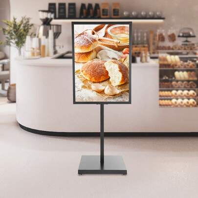 Présentoir publicitaire professionnel 160 cm en fer industriel - capacité de charge 35 kg pour panneaux de menu/affiches, cadre 90 x 65 cm avec pieds de nivellement et tubes en acier de 0,7 mm