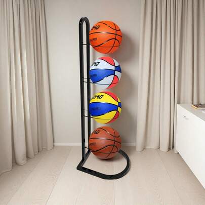这款多功能耐用篮球收纳架采用易于拆卸的框架，适用于家庭健身房、玄关和起居空间。它配备多球支架系统，可收纳篮球、足球、排球和垒球，是公寓、宿舍、车库和杂物间的理想之选。收纳整齐有序，节省空间，安装和移动都非常方便。表面涂层具有保护性，并能为高使用频率的运动装备提供稳定的支撑。
