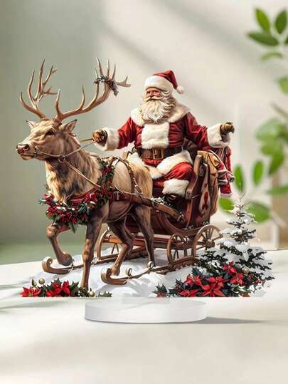 1 件 - 6 英寸 X 5.5 英寸亚克力招牌，圣诞老人乘坐雪橇拉着驯鹿，现代亚克力圣诞老人雪橇桌面装饰，适合家庭、办公室、咖啡厅和卧室的桌面装饰，生日毕业礼物，理想礼物，圣诞装饰