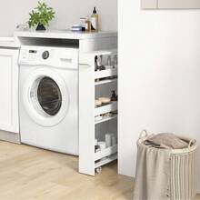 GOFLAME Slim Storage Cart W/Handle, 4-Tier Slide Out Utility Cart, Shelving Unit Organizer Trolley For Narrow Places, Perfect For Laundry, Kitchen, Living Room - White - View 10
