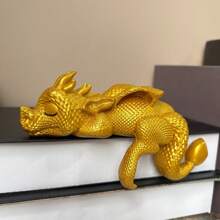 1pc Resin Sleeping Dragon Decor, Outdoor Garden Or Room Decoration, Dragon Bookend, Black & Gold Dragon Figurine, Dragon Lover Gift Suitable For Graduation, Halloween, Christmas, Thanksgiving, Holiday Statue Decoration