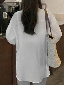 宽松褶皱领时尚百搭通勤女式雪纺衬衫 - 白色 - 查看 3