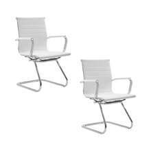 WAHSON OFFICE CHAIRS PU Leather Office Chair Set Of 2 Metal Frame Conference Chair For Meeting Room/Reception Area - White - View 1
