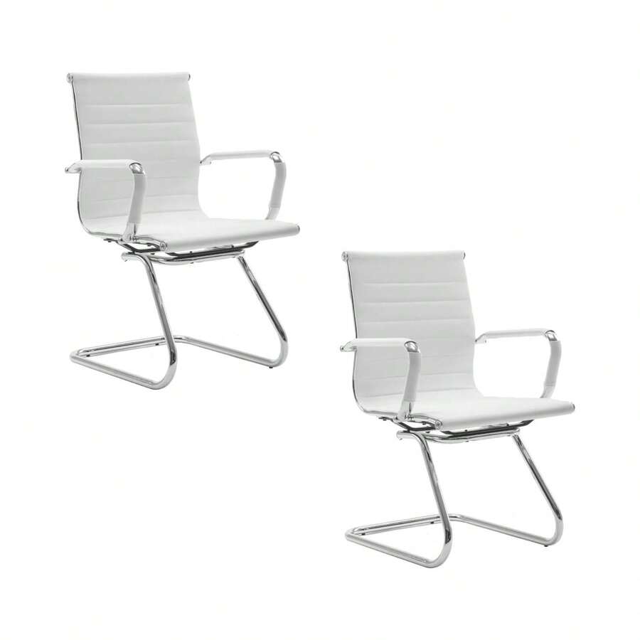 WAHSON OFFICE CHAIRS PU Leather Office Chair Set Of 2 Metal Frame Conference Chair For Meeting Room/Reception Area - White - View 1