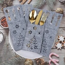 12-częściowy zestaw świątecznych filcowych uchwytów na sztućce, zestaw zastawy stołowej na imprezę świąteczną, opcje wielokolorowe