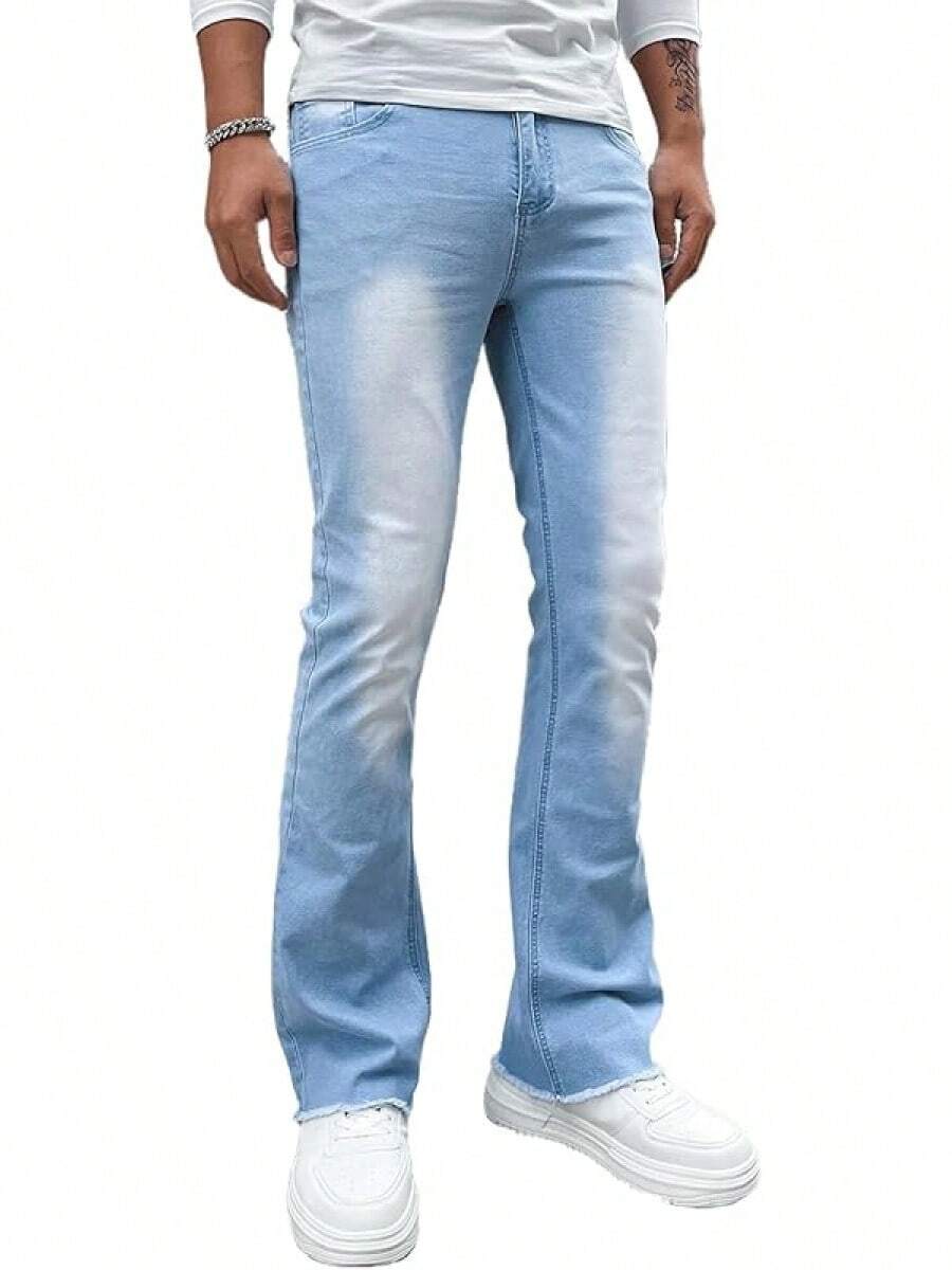 Men's Straight Leg Boot Cut Jeans Stretch Slim Fit Flared Jeans Light Wash Vintage Skinny Denim Pants - 淺藍色 - 查看 1