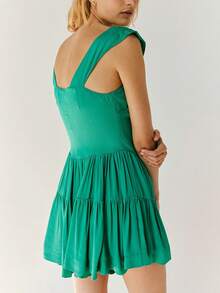 Women Boho Graphic Mini Dress Ruffle Strap A Line Sundress Graffiti Short Babydoll Dress Floral Going Out Dresses - màu xanh lá - Xem 2