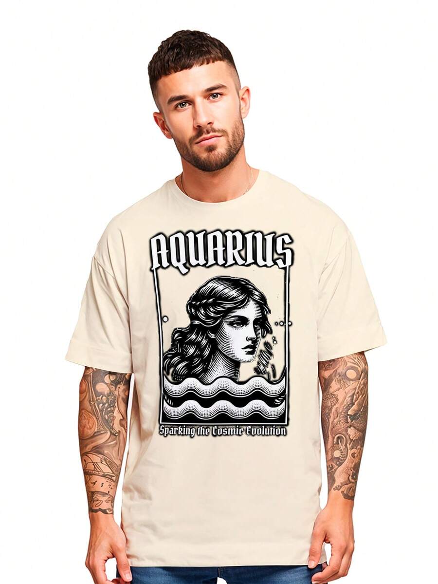 Camiseta Camisa Oversized Aquarius Signo Aquario Streetwear Premium Verão Inverno T-Shirt - Caqui_3012 - Visão 1