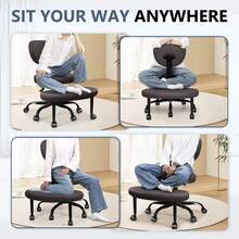 Leg Office Chair, Adult ADHD Office Chair, Height Adjustable Yoga Office Chair, Meditation Chair With Lumbar Support, Home Office Kneeling Chair - 棕色 - 查看 3