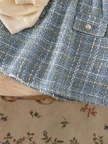 两件套女童时尚可爱圆领蝴蝶印花长袖卫衣和半身裙，柔软针织面料，充满节日气息，优雅休闲半身裙适合上学、聚会、派对、郊游，春夏秋季皆宜。 - 杏色 - 查看 9