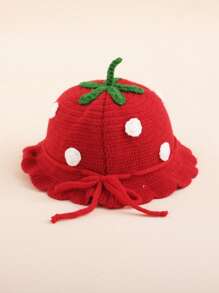 1pc Cute Strawberry Princess Baby Hat, Warm Crocheted Fisherman Beanie For Girls, Autumn/Winter