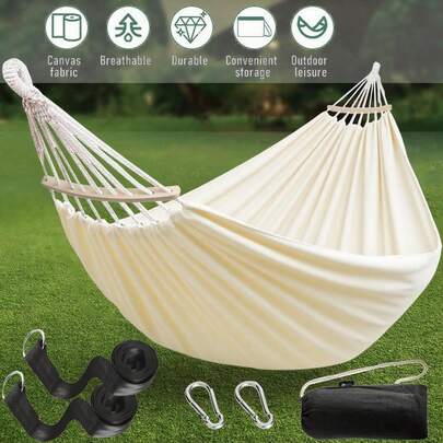 200x90cm Heavy Duty Garden Hammock, 200kg Breathable Canvas With Spreader Bar - Portable Camping & Beach Swing Bed UK