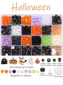 520Pcs/Box Colorful Halloween Series Beads Kits, Loose Beads Skull Pumpkin Spider Pattern Pendant, For DIY Bracelets, Necklaces, Jewelry Making Craft Supplies Accessories - Multicolor - View 8