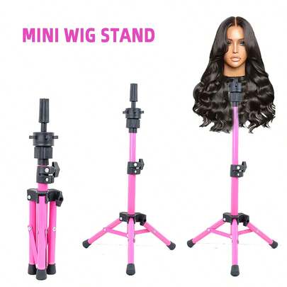 1PC Pink Mini Wig Stand Tripod - Professional Hairdressing & Styling Tool For Mannequin Heads, Training & Wig Making