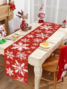 1pc Christmas Theme Tablecloth, 35x180cm, Vintage Red Christmas Theme Snowflake Pattern, Christmas Holiday Theme Dining Table Decor Fabric, Suitable For Restaurant, Living Room, Christmas Family Gathering, Winter Fabric Decor.