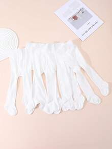 6 Pairs Girls' Solid Color Leggings, Versatile All-Match Tights Suitable For Children Aged 0-12 For Everyday Wear - White - View 6