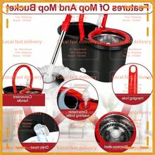 Local Devery-Spin Mop And Bucket With Wringer Set With 3 Microfiber Mop Replacement Heads And 61" Stainless Steel Adjustable Handle For Floor Cleaning