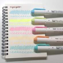 1set/5pcs Double-Head Dual-Use Highlighter Pen Back To School Dual Tip Mild Color Highlighter Fluorescent Marker Pen For Coloring Underlining Highlighting Broad And Fine Tips - Set (5 Pieces) - View 14
