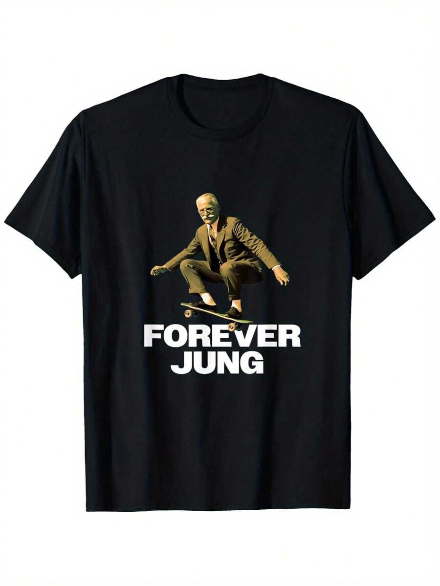 Camiseta para Hombre Forever Jung - Diseño Humorístico de Psicoanalista, 100% Algodón, Ultra Suave y Transpirable, Cuello Redondo, Manga Corta, Estilo Urbano, Absorbe la Humedad - Regalo Ideal para Él - Negro - Ver 1