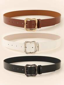 Bộ 3 thắt lưng vuông tối giản 3 màu khóa cho nữ, đa năng cho váy, áo phông, quần, trang trí, thường ngày & trang trọng, thắt lưng da PU màu trơn cho đi làm hàng ngày - Nhiều màu - Xem 7