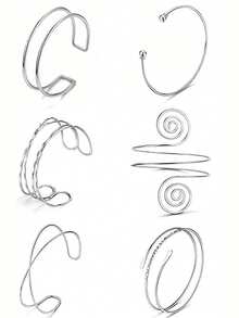 6pcs/Set Geometric Metal Punk Hollow Multilayer Crisscross Exaggerated Bracelet Set For Women