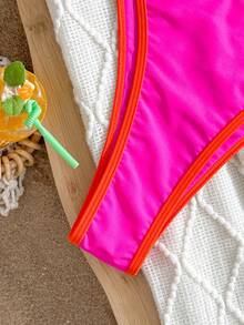 Women Simple Spliced Tie Back Sexy Bikini Set High Waist Bathing Suits Beach Outfit